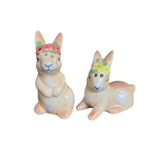 NWT BW Bunny w/Floral Band Salt & Pepper Shakers